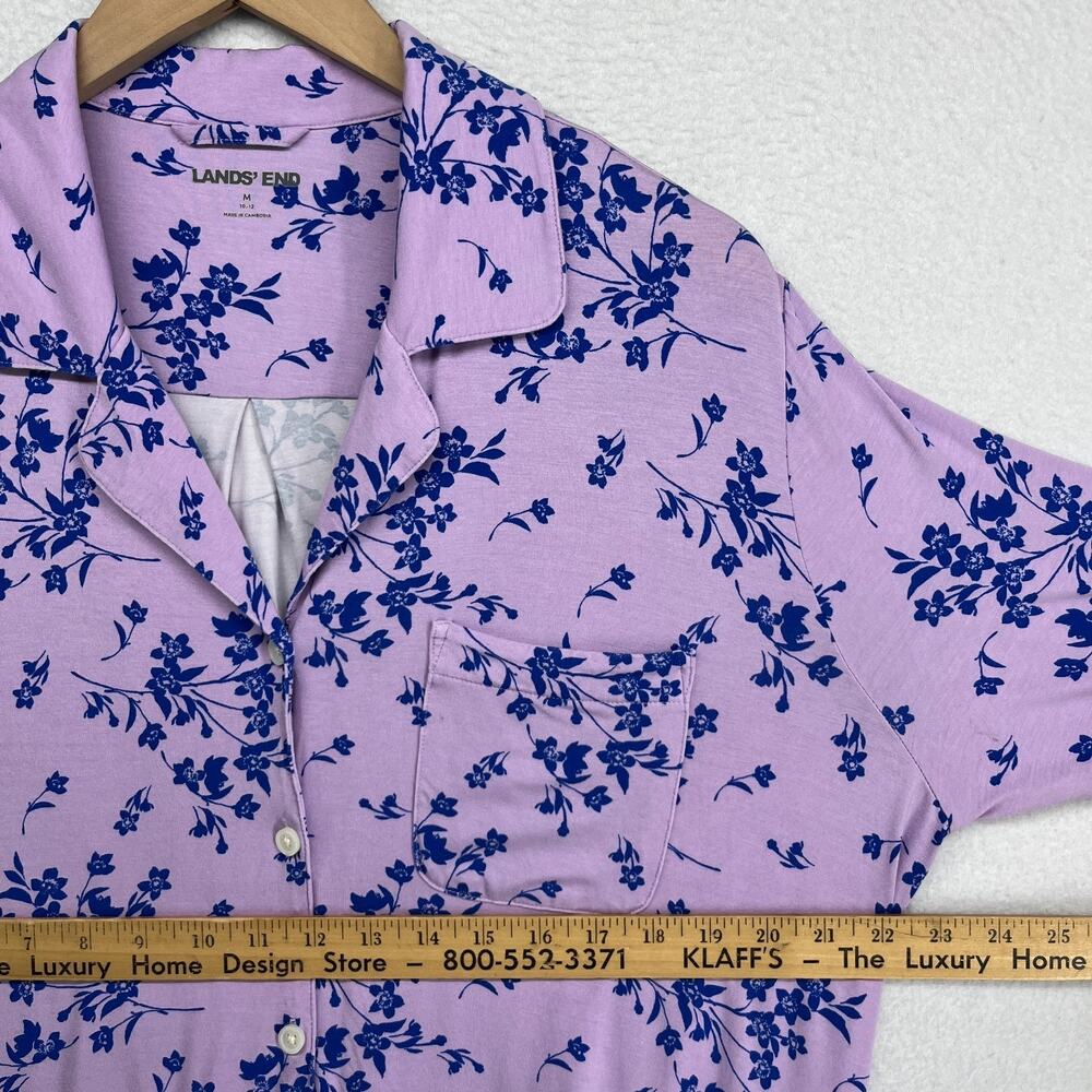 LANDS END Sleepshirt Womens M 10 12 Cooling Long Sleeve Floral Button Up Purple - Picture 10 of 12